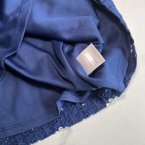 Jun Ivy Dress Embroided Cotton Sz Sm Floral Short Sleeve Mini Shift Lined Blue - Picture 9 of 12